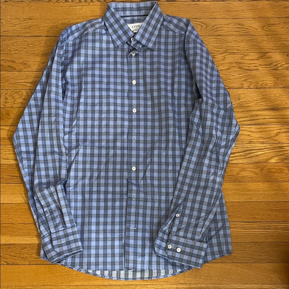 Eton Men's Blue with Gray Plaid Shirt